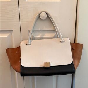 Celine Cream and Black Satchel with Tan Accents